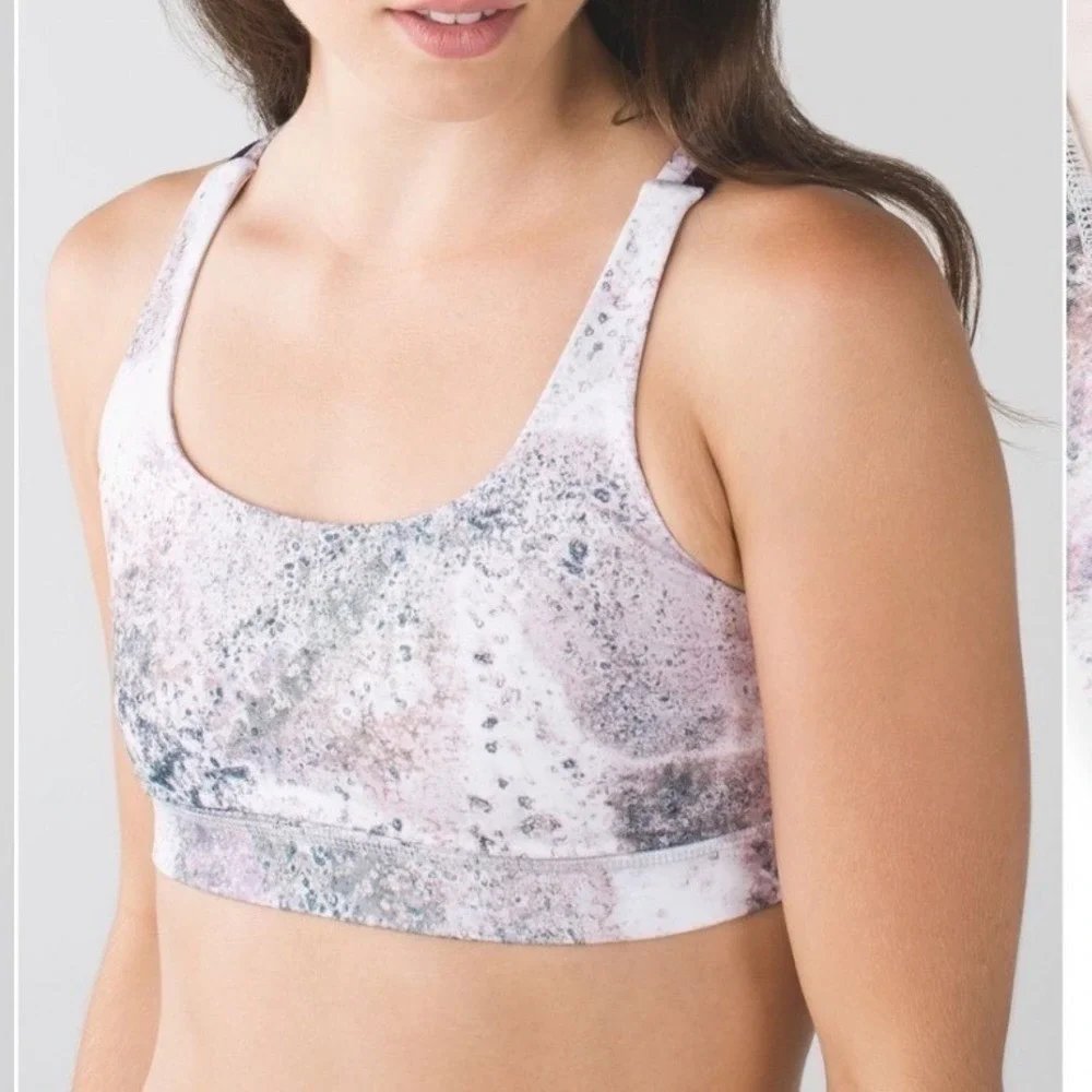 Lululemon Energy Bra Multi Color Abstract Marble Strappy Back Sports Bra Size 4